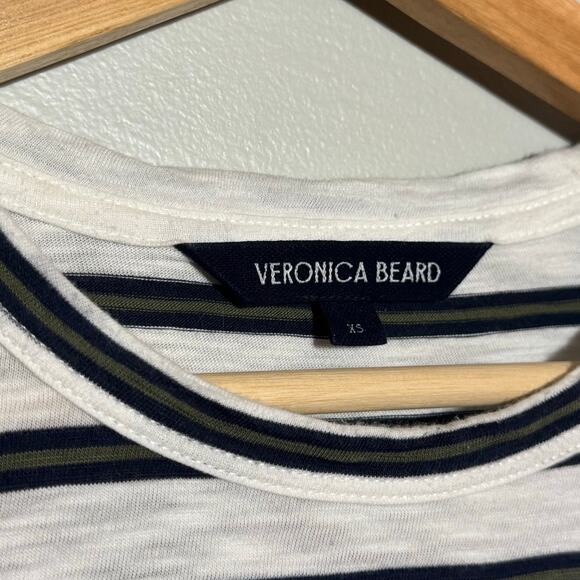 Women's Size XS Veronica Beard Waldorf Stripe Ruched-Sleeve Tee White Multi - Picture 4 of 6
